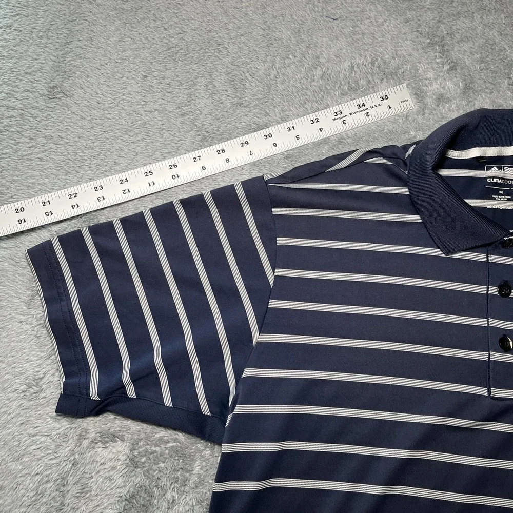 Adidas Clinacool Men's Polo Short Sleeve Shirt Blue/White Striped Landrover SZ M